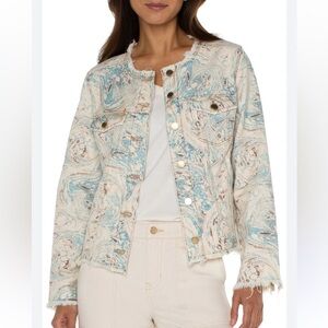 NWT Liverpool Printed Blue and Cream Women's  Jean Jacket Size M